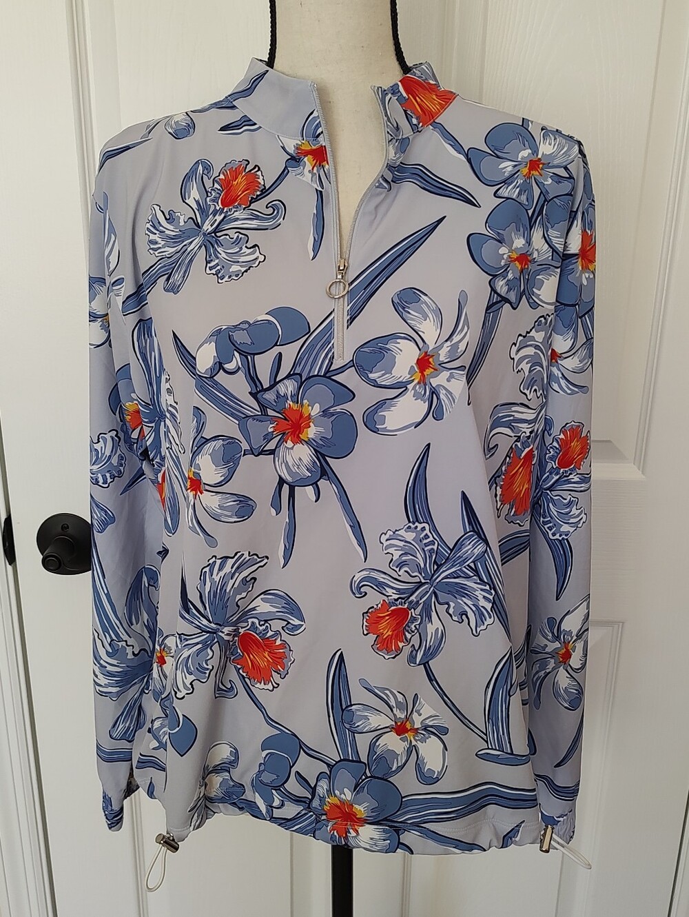 Tail Activewear Floral Orchid Long Sleeve Golf Shirt Top Quarter Zip Women's XL